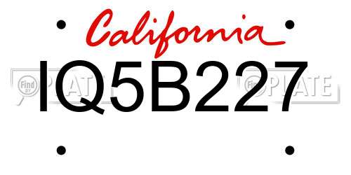 IQ5B227 California License Plate