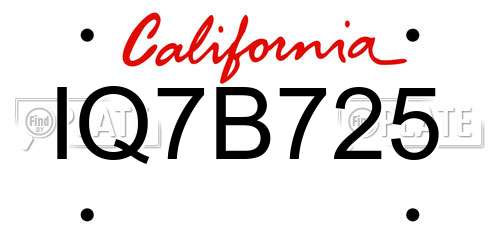IQ7B725 California License Plate