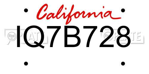 IQ7B728 California License Plate