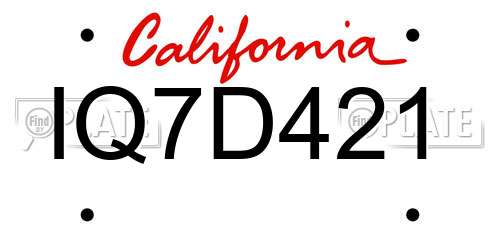IQ7D421 California License Plate