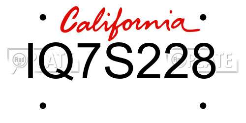 IQ7S228 California License Plate