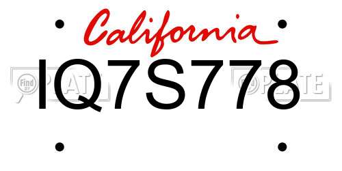 IQ7S778 California License Plate