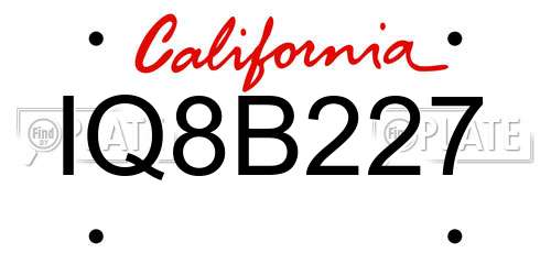 IQ8B227 California License Plate