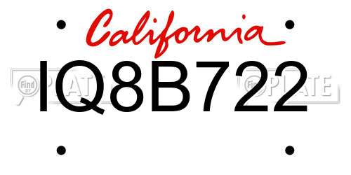 IQ8B722 California License Plate