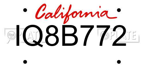IQ8B772 California License Plate