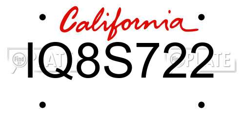 IQ8S722 California License Plate
