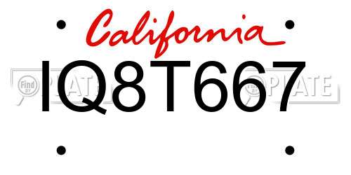 IQ8T667 California License Plate