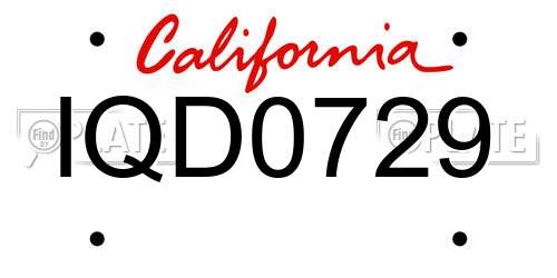 IQD0729 California License Plate