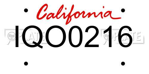 IQO0216 California License Plate
