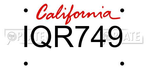 IQR749 California License Plate