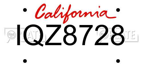 IQZ8728 California License Plate