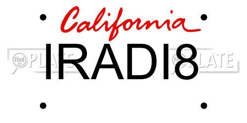 IRADI8 California License Plate