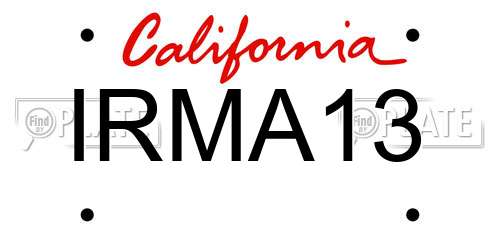 IRMA13 California License Plate