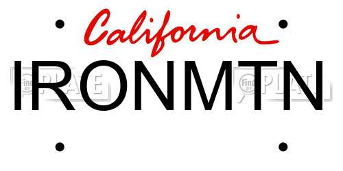 IRONMTN California License Plate