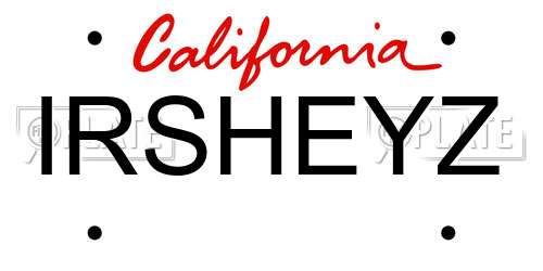 IRSHEYZ California License Plate