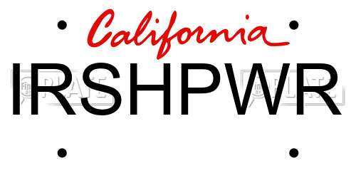 IRSHPWR California License Plate