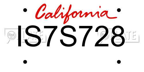 IS7S728 California License Plate