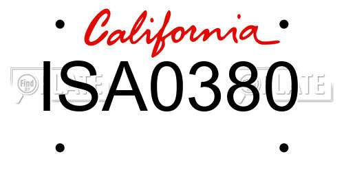ISA0380 California License Plate