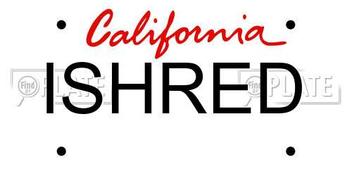 ISHRED California License Plate