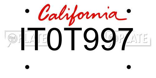 IT0T997 California License Plate