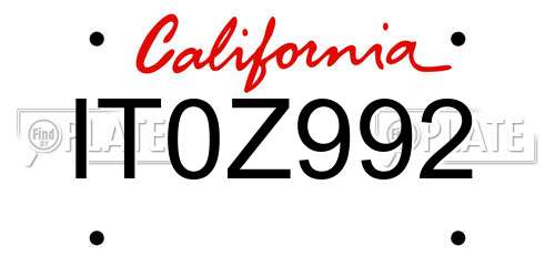 IT0Z992 California License Plate
