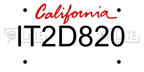 IT2D820 California License Plate