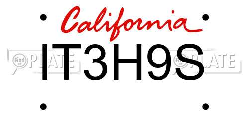 IT3H9S California License Plate