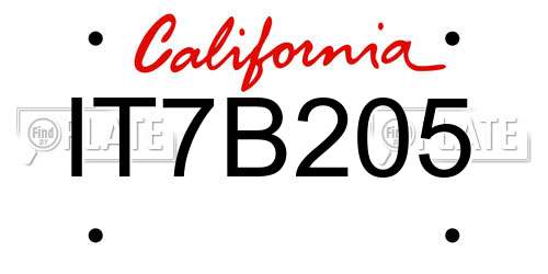 IT7B205 California License Plate