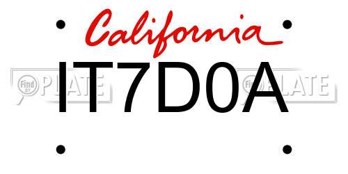IT7D0A California License Plate