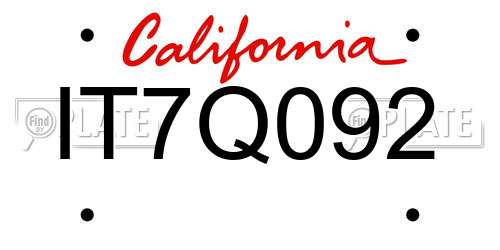 IT7Q092 California License Plate