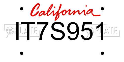 IT7S951 California License Plate