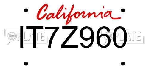 IT7Z960 California License Plate