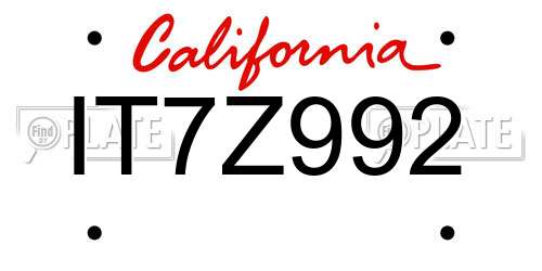 IT7Z992 California License Plate