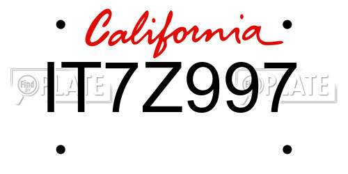 IT7Z997 California License Plate