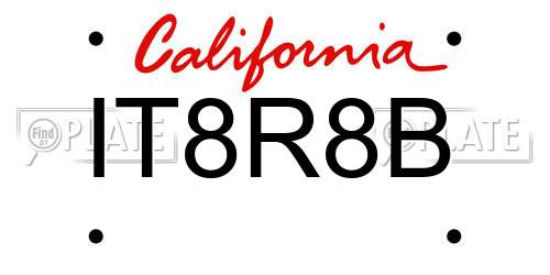 IT8R8B California License Plate