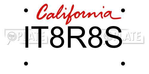 IT8R8S California License Plate