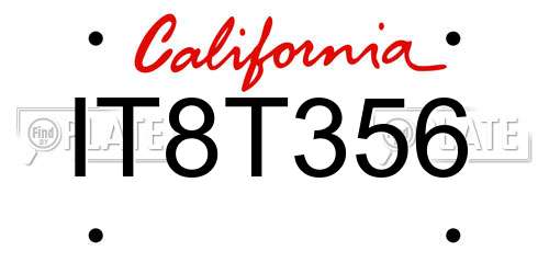 IT8T356 California License Plate