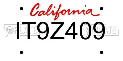 IT9Z409 California License Plate