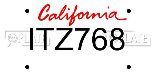 ITZ768 California License Plate
