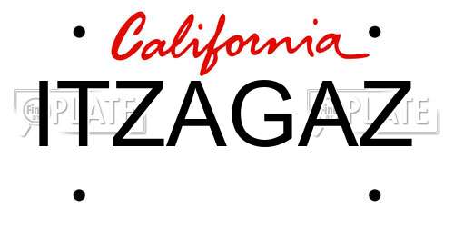 ITZAGAZ California License Plate