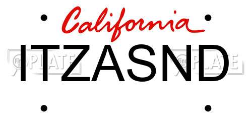 ITZASND California License Plate