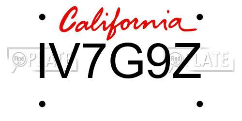 IV7G9Z California License Plate