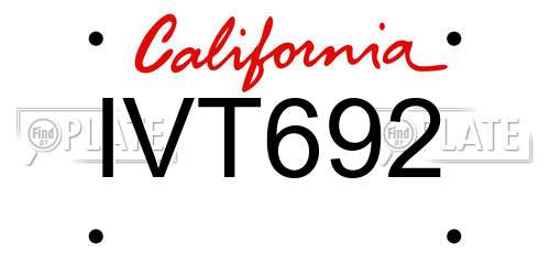 IVT692 California License Plate