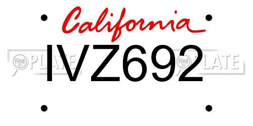 IVZ692 California License Plate