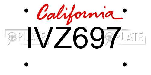 IVZ697 California License Plate