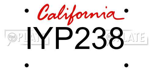 IYP238 California License Plate