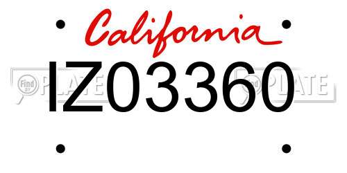 IZ03360 California License Plate