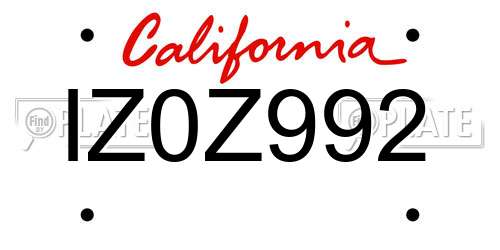 IZ0Z992 California License Plate