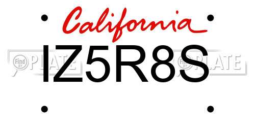 IZ5R8S California License Plate