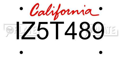 IZ5T489 California License Plate